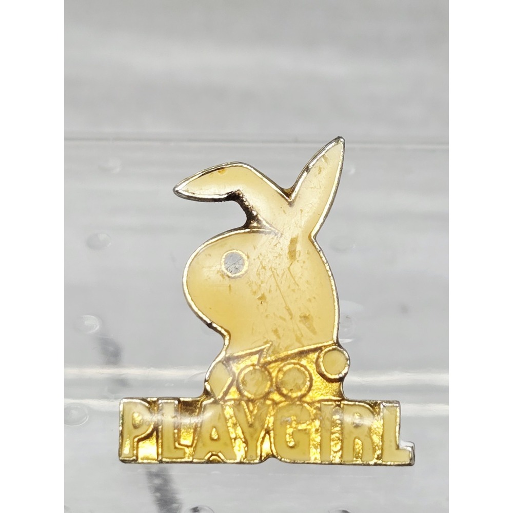 Vintage Playboy Bunny‎ Lapel Pin Black White Gold Enamel Brooch Button Hat Pin